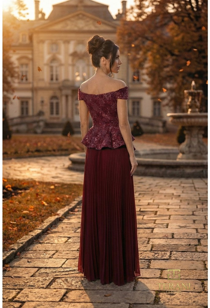 Terani 262M7287 Off-the-Shoulder Cap Sleeve Fitted Dress