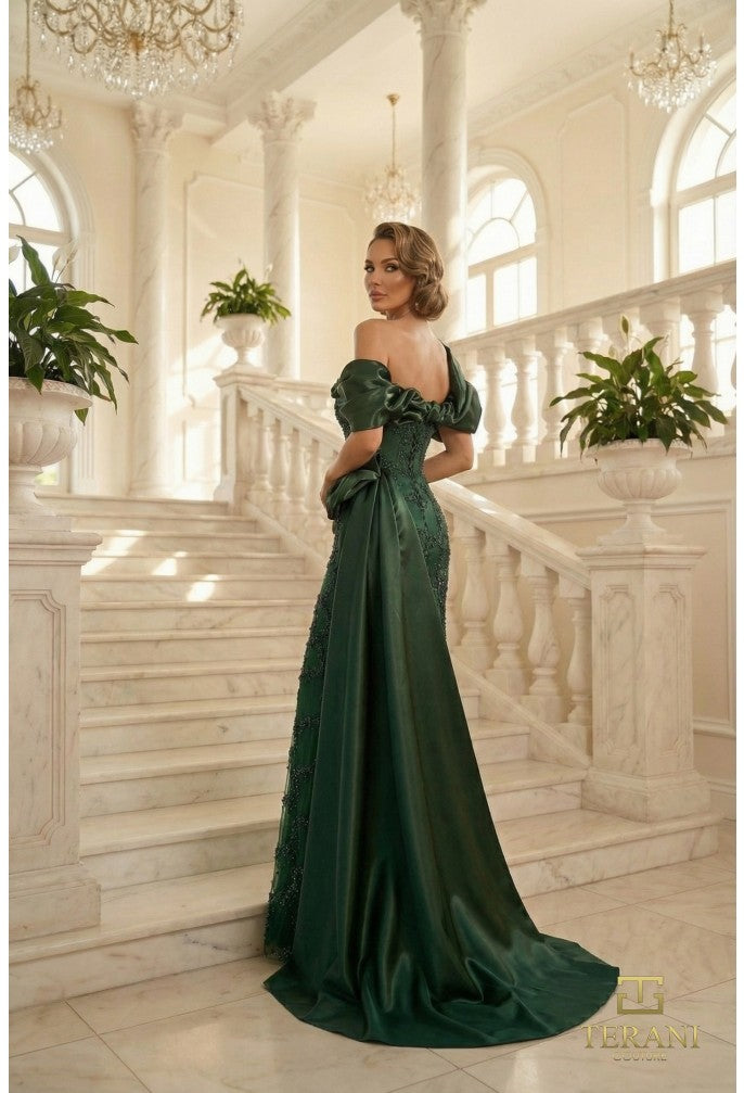 Terani 262M7321 Off-the-Shoulder Puff Sleeve Sheath Dress