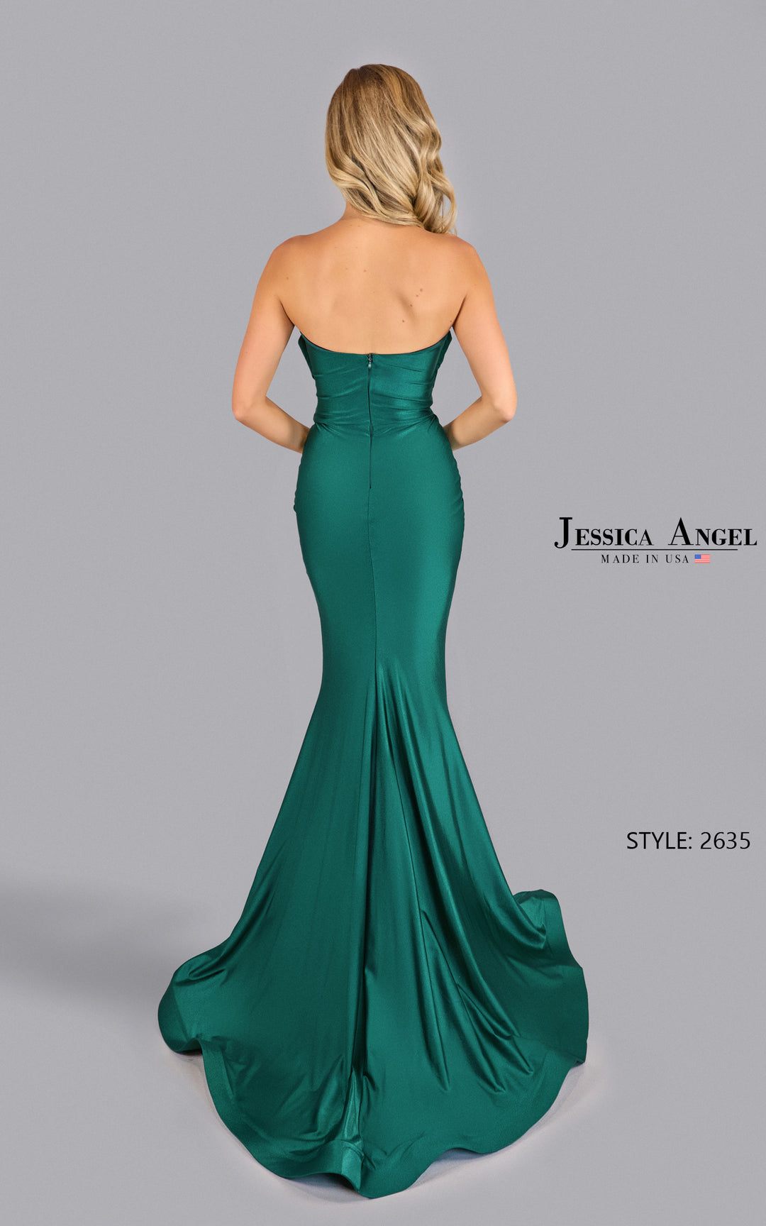 Jessica Angel 2635 chevron pleat mermaid gown back view 2
