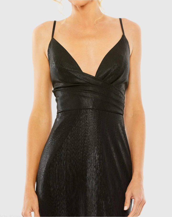 Mac Duggal 26408 Metallic Faux Wrap Spaghetti Strap Gown