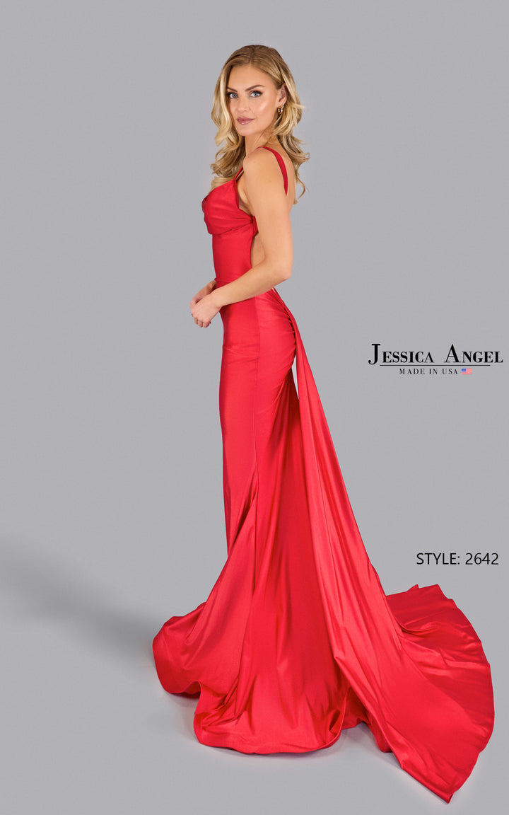 Jessica Angel 2642 drape train mermaid gown side view