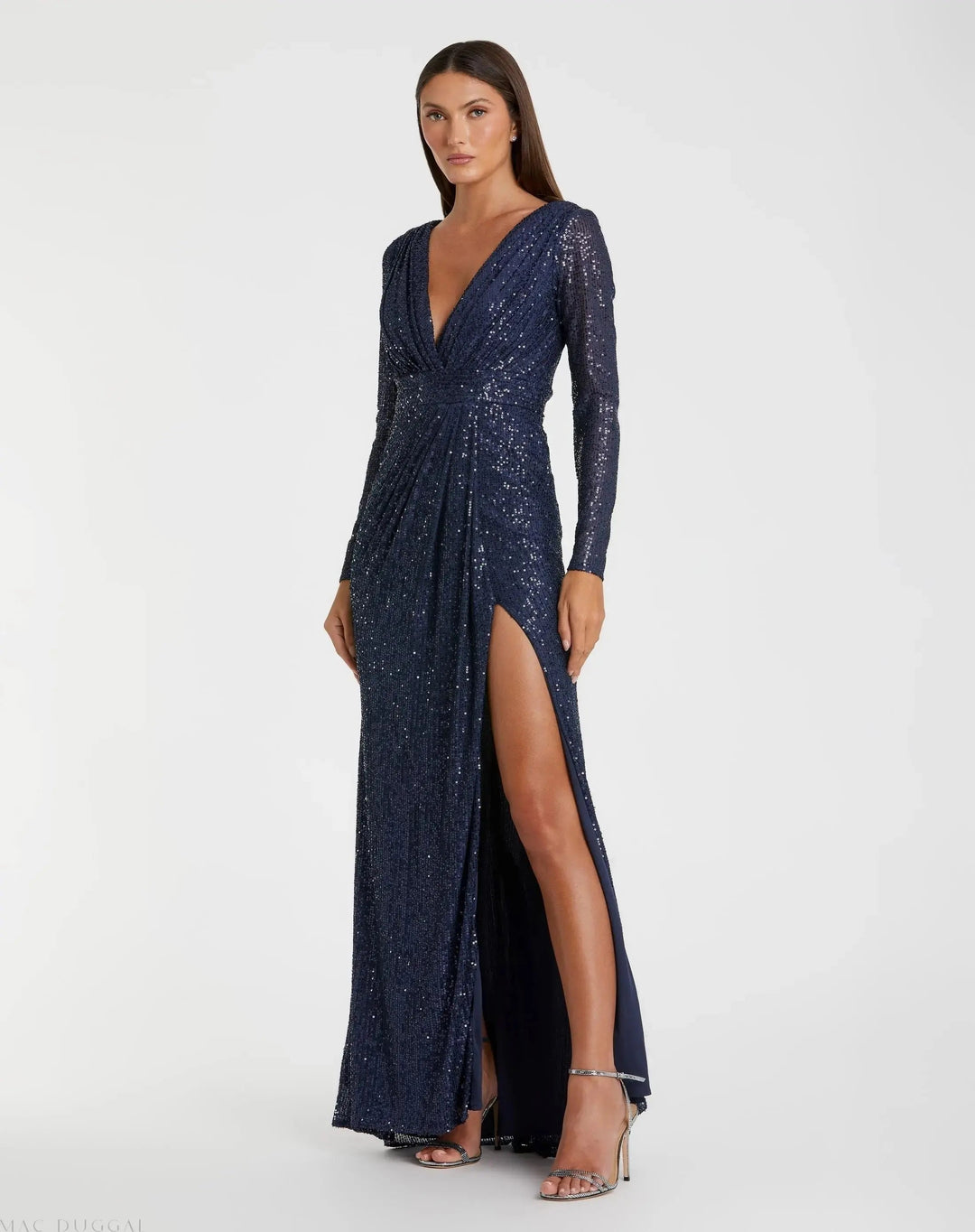 Mac Duggal 26490 Sequined Long Sleeve Gown