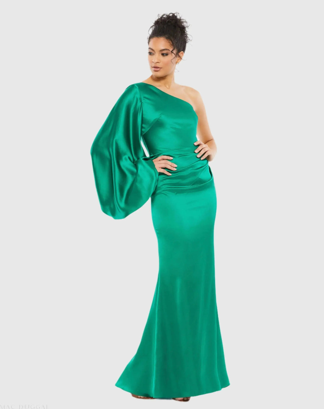 Mac Duggal 26588 Satin Puff Sleeve Gown