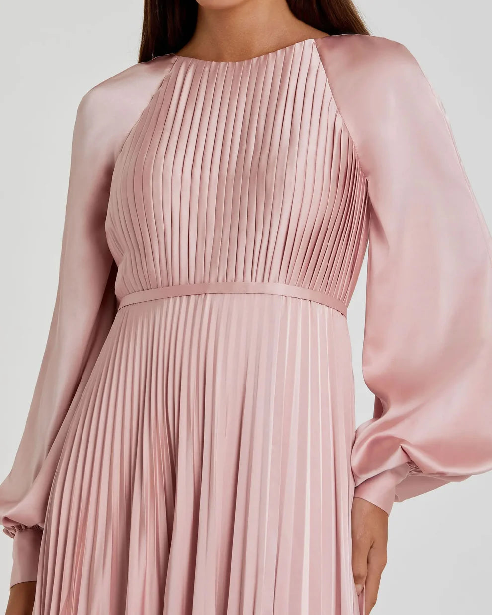 mac duggal pink dress long sleeve Women's Pleated High Neck Raglan Side Slit Gown - - Size 12 Church Dresses – Church shimmering sequins U26-D2 Color:Nocturnal Navy Sequins
