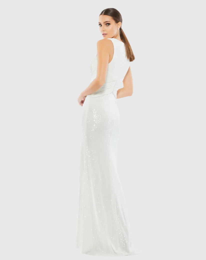 mac duggal white dress Mac Duggal - White Strapless Ruched High Low Gown