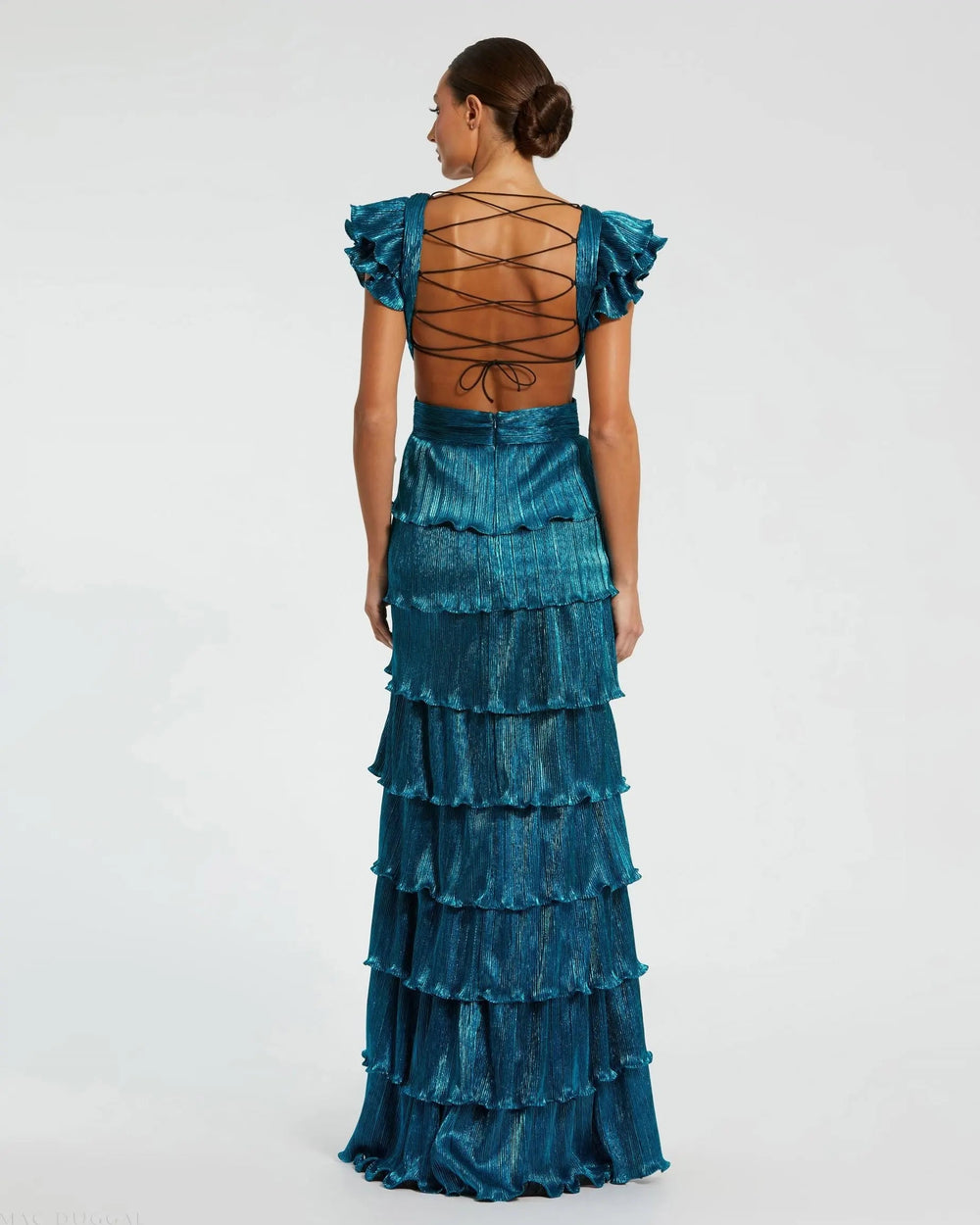 Mac Duggal 26740 Ruffle Tiered Criss Cross Lace Up Gown