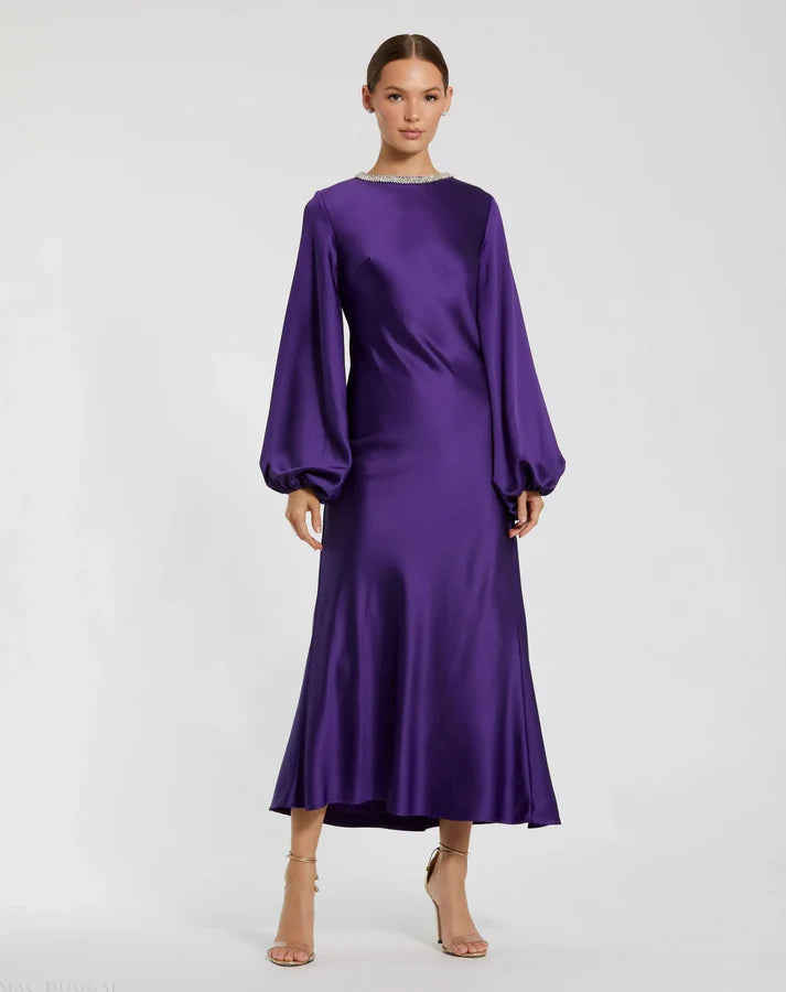 fitted lace wedding dress Purple Floral Print High Neck Raglan Sleeve Dress main image 1