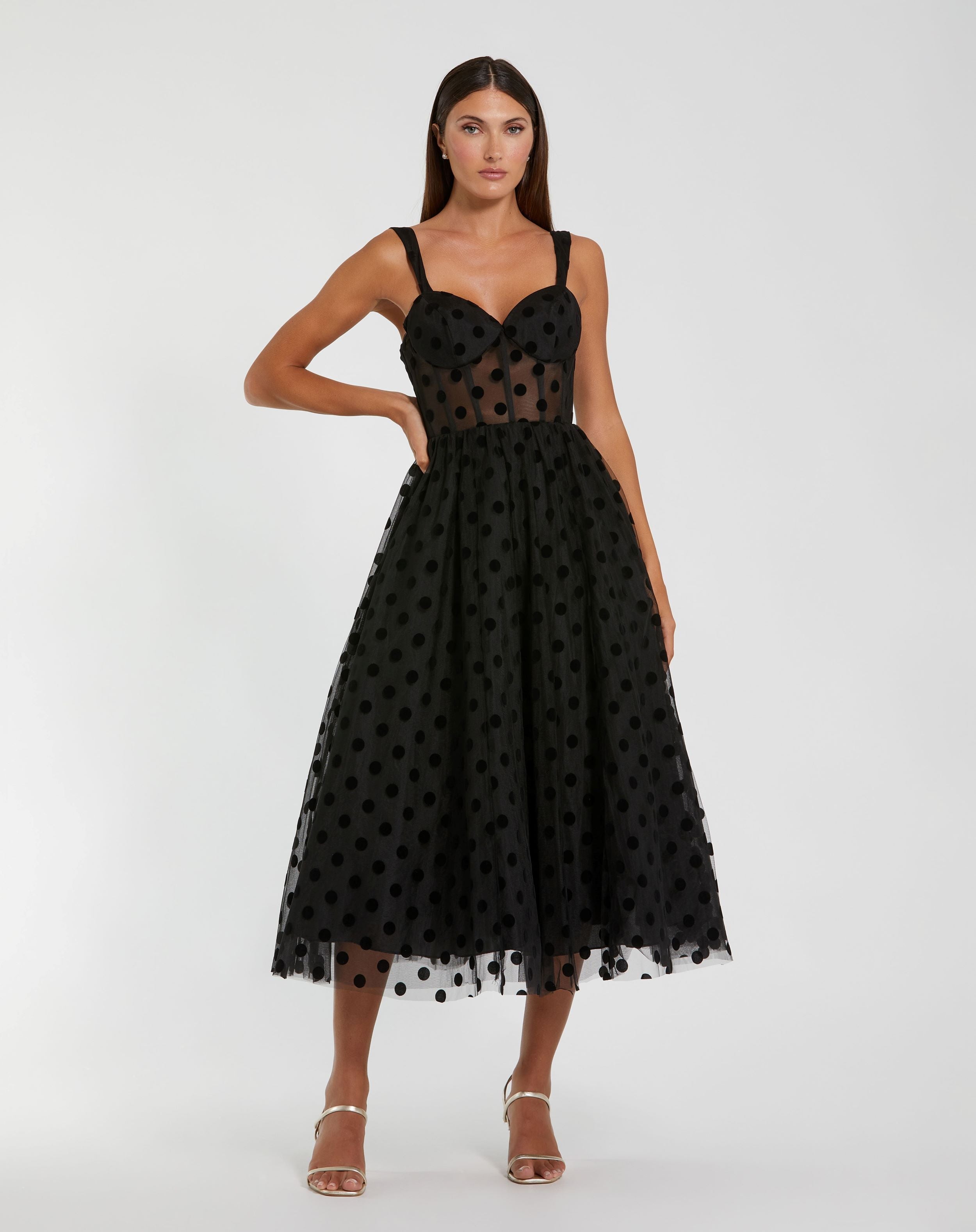 mac duggal cocktail floral embroidered tulle midi-dress Mac Duggal - Yellow Embroidered Tulle A-Line Midi Dress main image 1