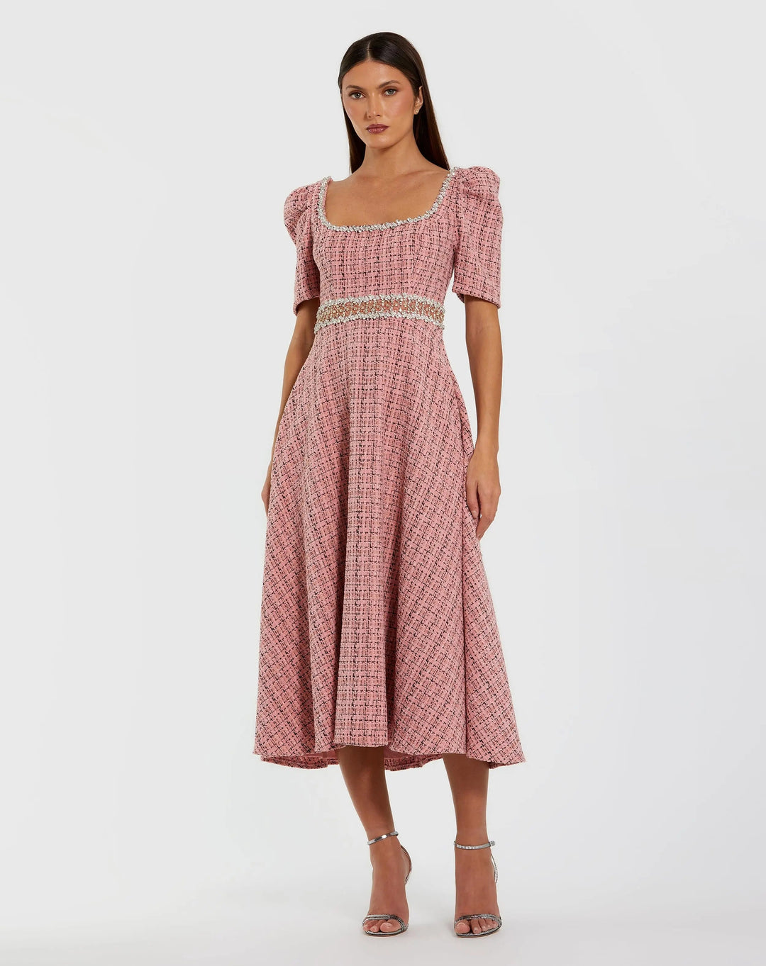 pink boucle midi dress SP Pink Boucle Midi Dress