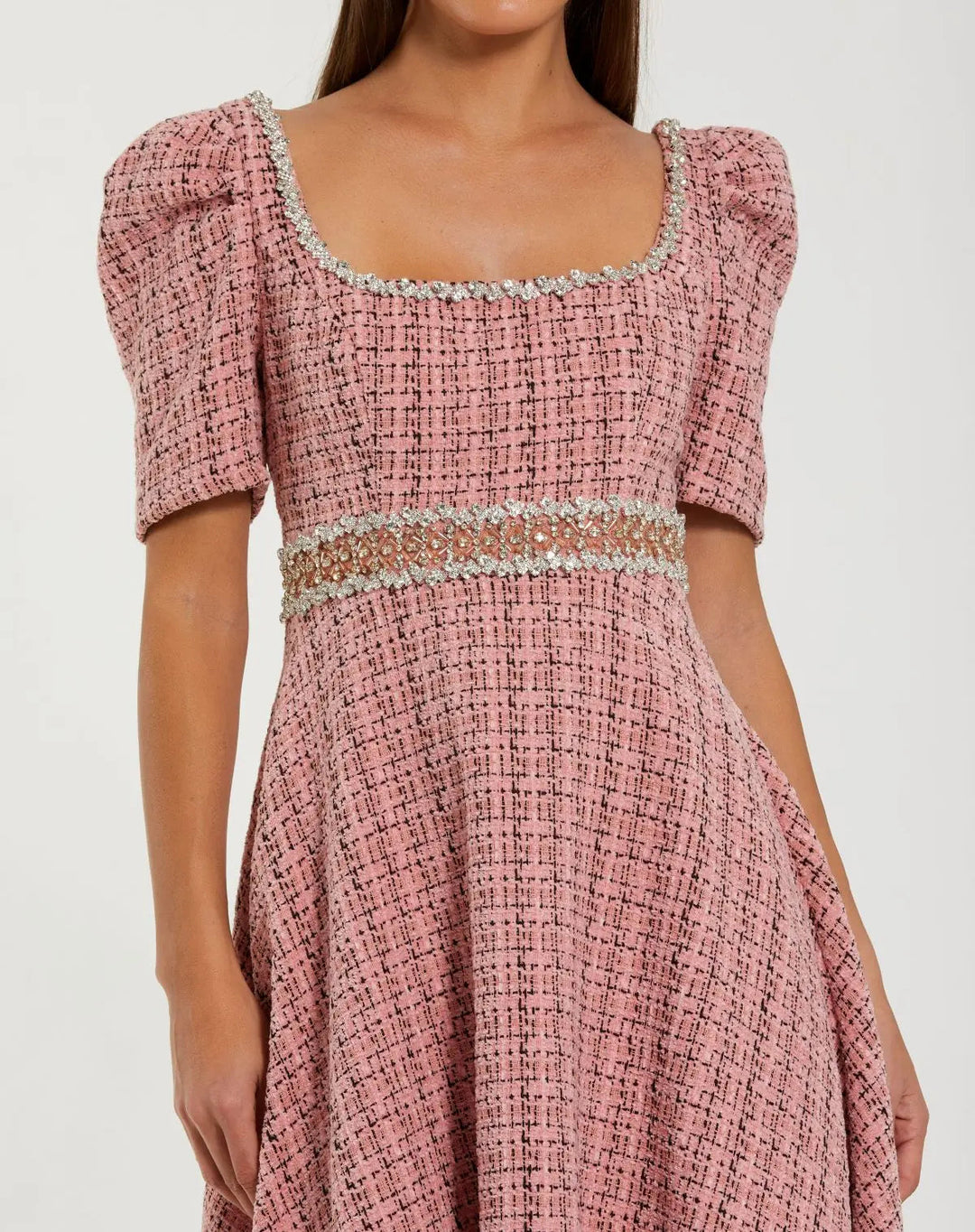 pink boucle midi dress Pink Boucle Tulle Midi Dress self-portrait-US