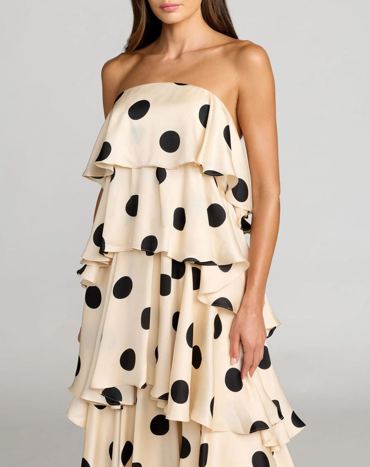 Mac Duggal Women's Ruffled Tiered Polka Dot Charmeuse Gown - Cream Black