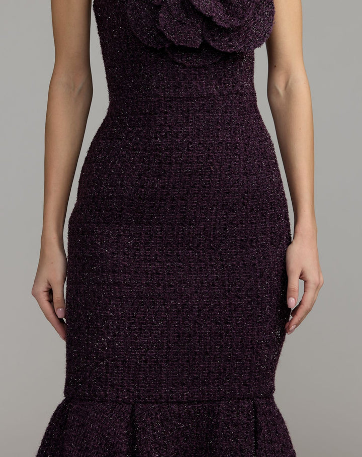 Mac Duggal 27869 Boucle Strapless Midi Dress With 3D Flower