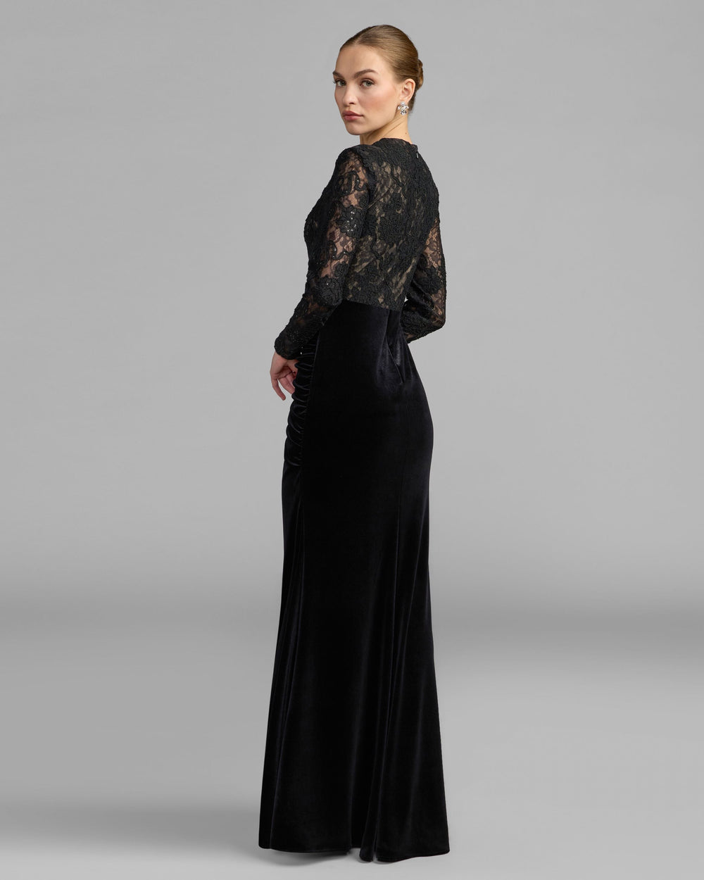 Mac Duggal 27875 Embroidered Lace Velvet Long Sleeve Gown