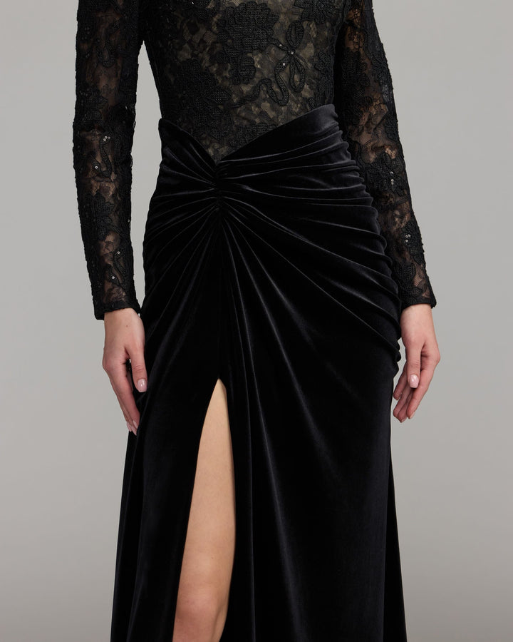 Mac Duggal 27875 Embroidered Lace Velvet Long Sleeve Gown