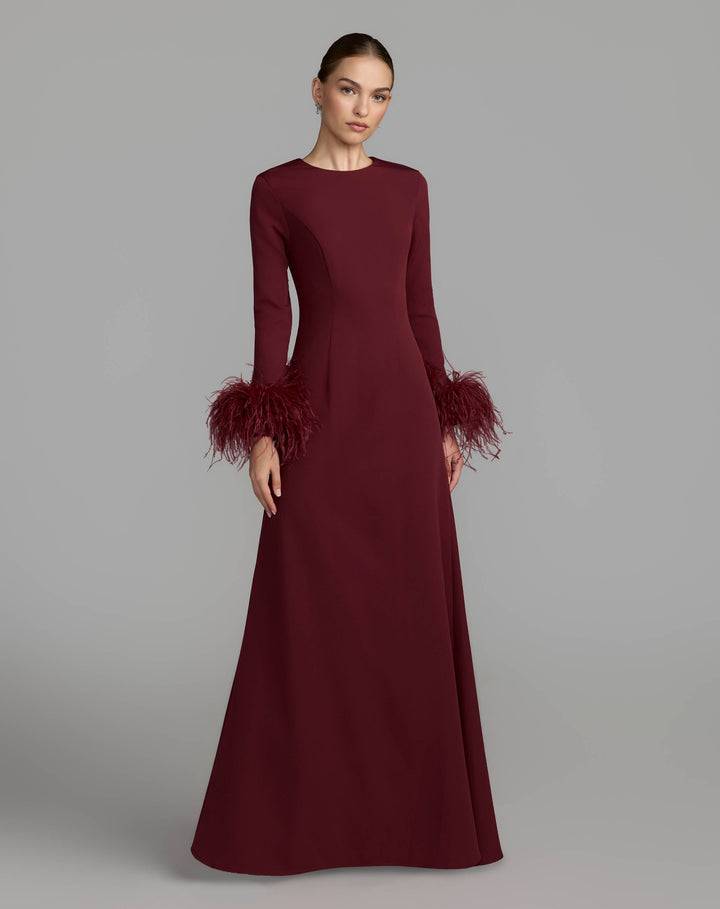 Mac Duggal 27928 Feather Cuff Long Sleeve A-Line Gown