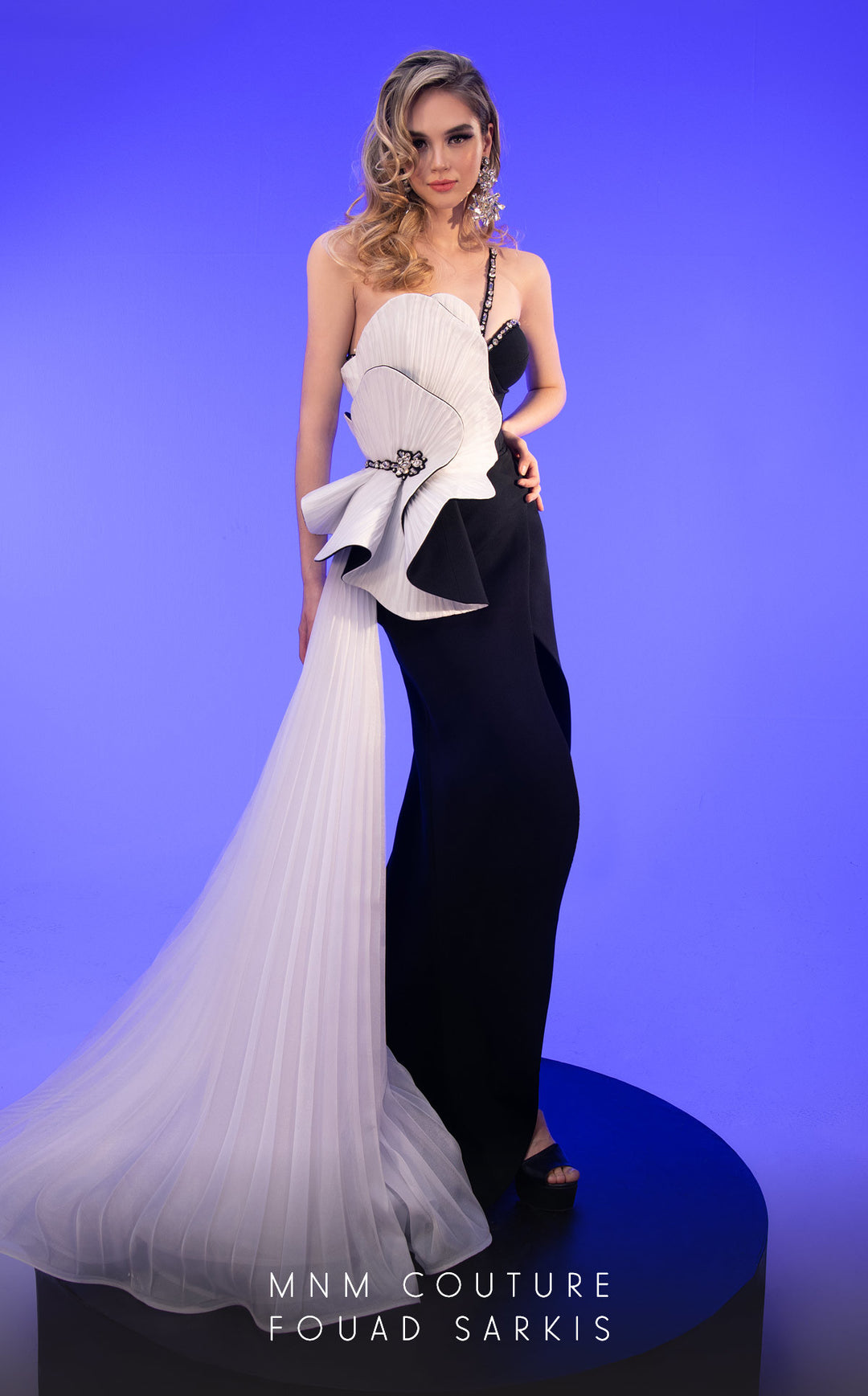 Fouad Sarkis Elegant Asymmetric Evening Gown | MNM Couture BLUE / 6 Fouad Sarkis Elegant Asymmetric Evening Gown | MNM Couture BLUE / 6
