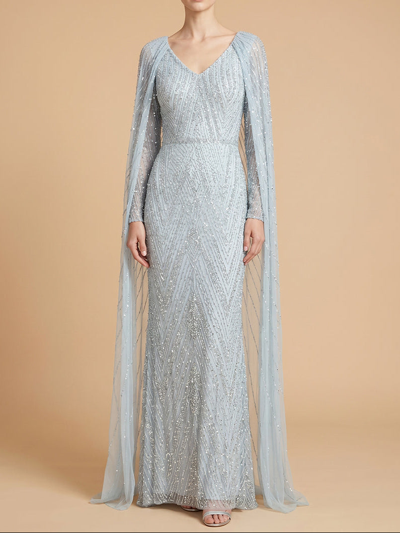 Lara 28839 V-Neck Beaded Dress with Long Cape Dark Green / 16