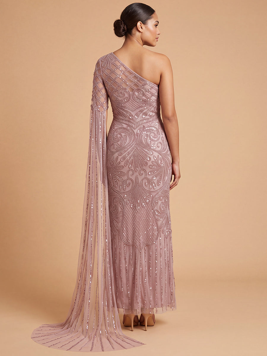 Lara 28843 One Sleeve Beaded Gown