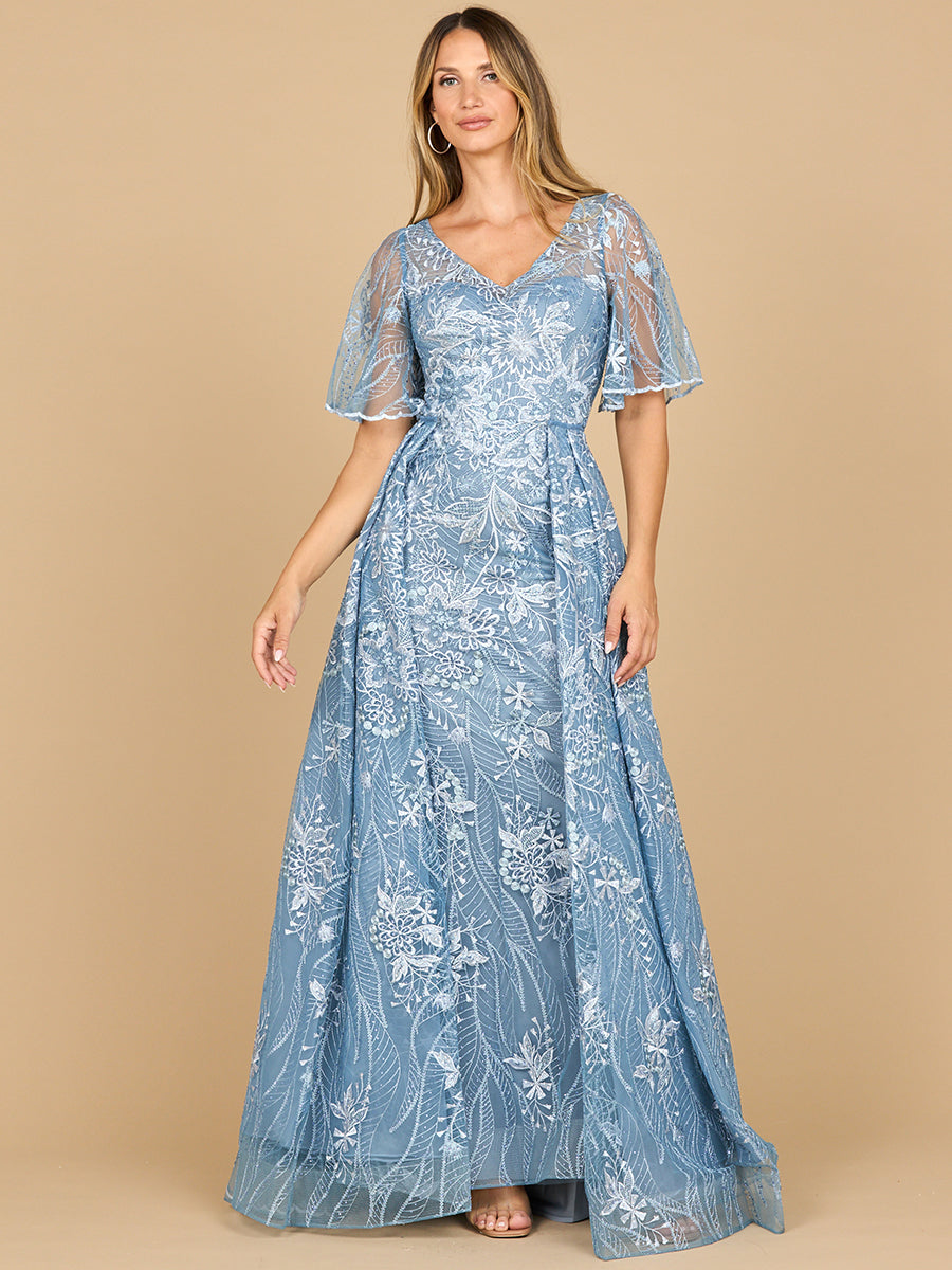 Lara 28880 V-Neck Half-Sleeve Overskirt Evening Dress, Blue / 20 Lara 28880 V-Neck Half-Sleeve Overskirt Evening Dress, Blue / 20