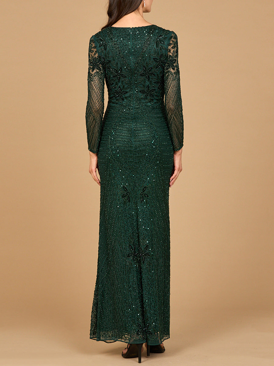 long sleeve beaded maxi dress Lara 28888 Prom Dress - Grey