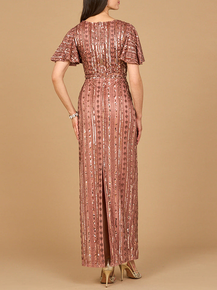 Lara 28901 Fully Beaded Gown with Flutter Sleeves - FOSTANI.com