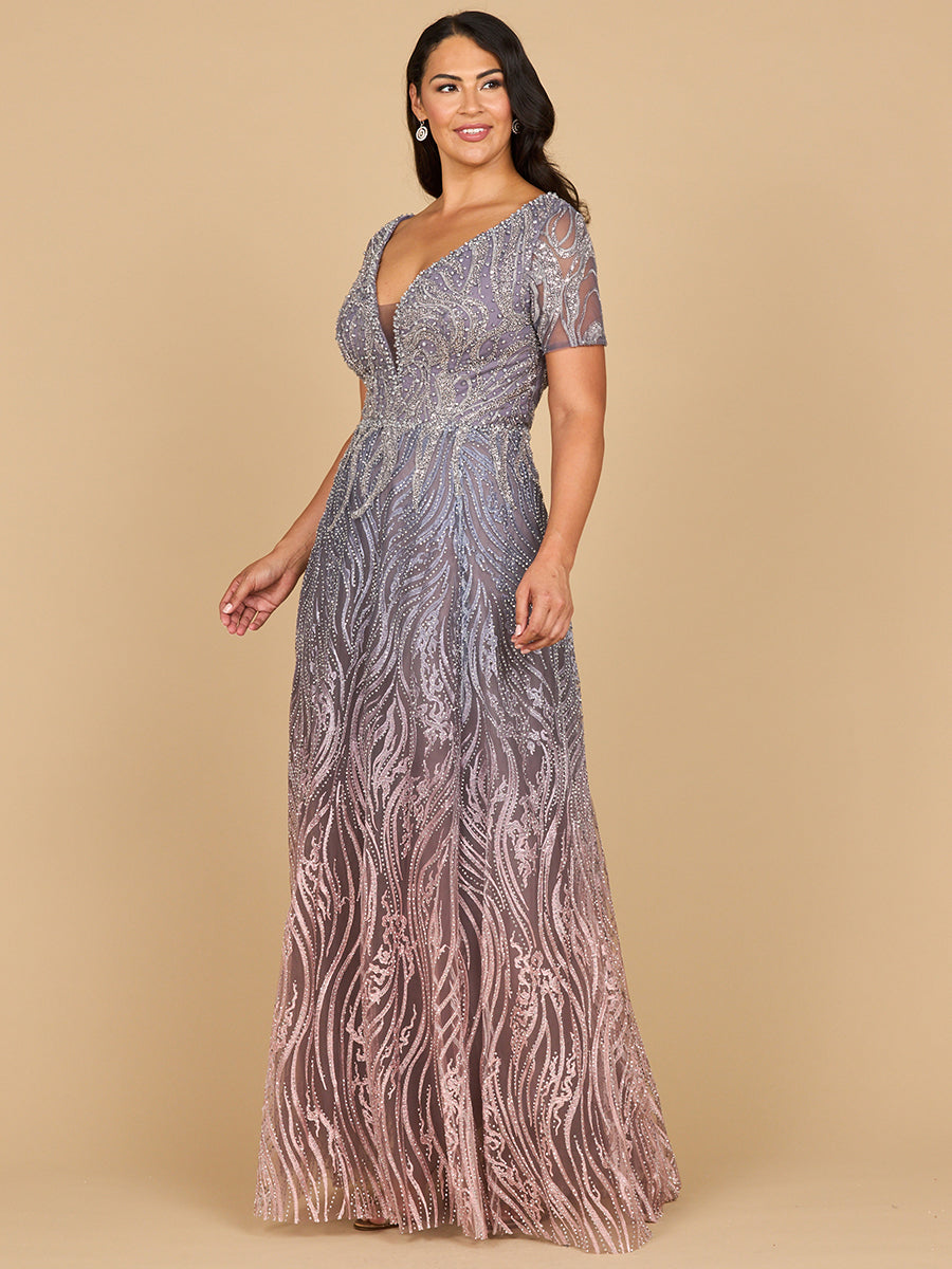 Lara 28961 short sleeve V-neck beaded ballgown, additional view