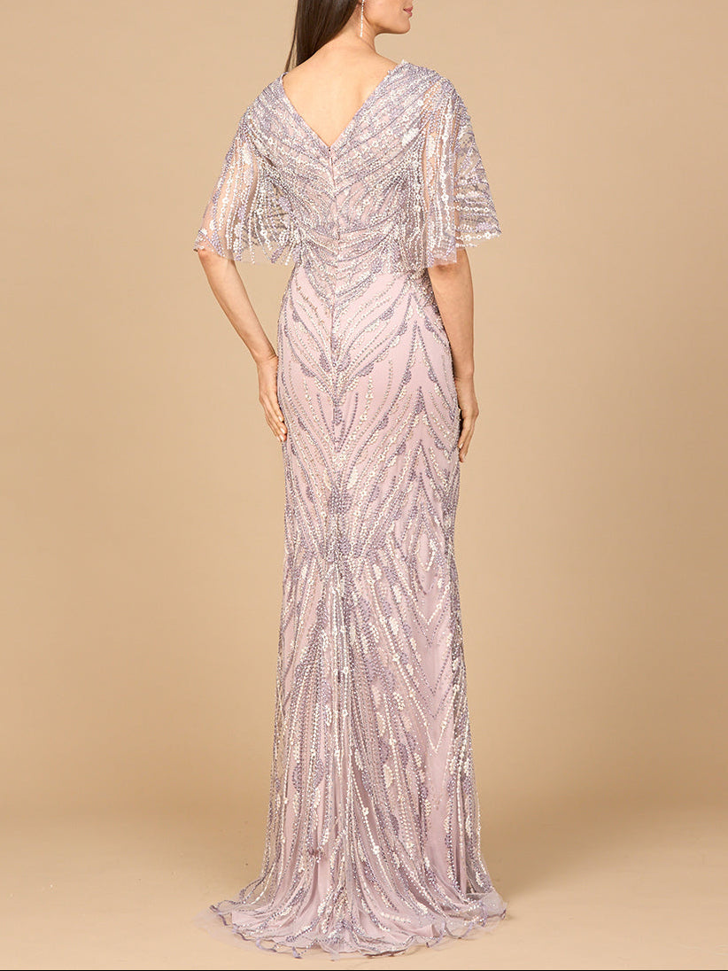 Lara 28966 cape sleeve mermaid gown, alternate colorway back