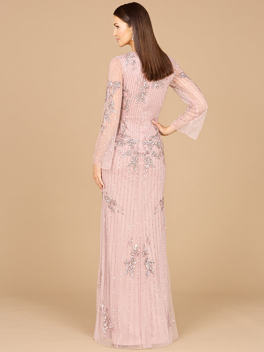 Lara Women's Long Sleeve, High Neck Beaded Gown - OUTLET