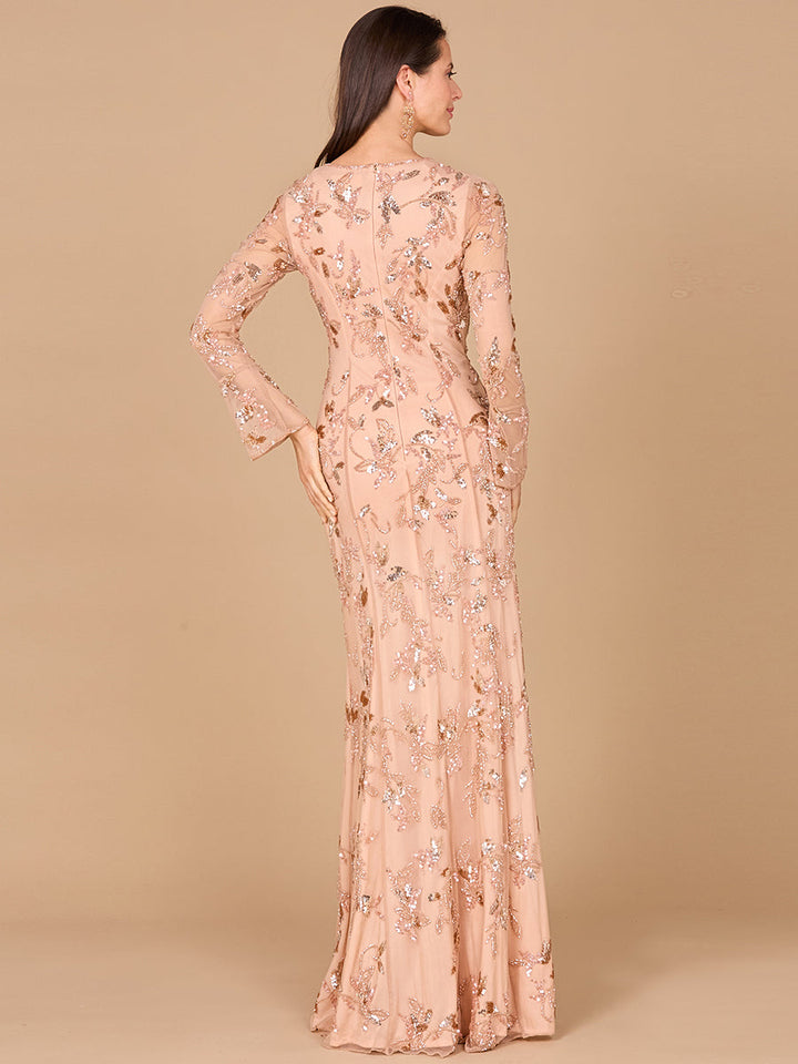 لارا 29085-فستان مطرز بأكمام طويلة شفافة