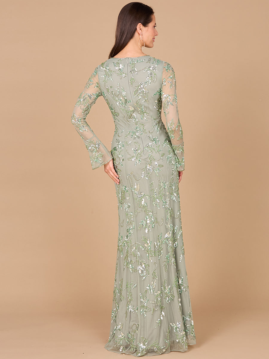لارا 29085-فستان مطرز بأكمام طويلة شفافة