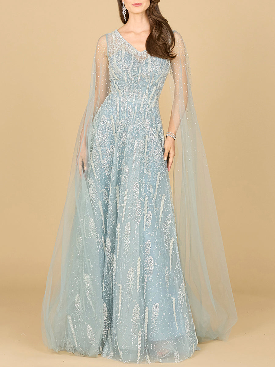 Lara 29143 V-neck gown with cape sleeves, alternate view
