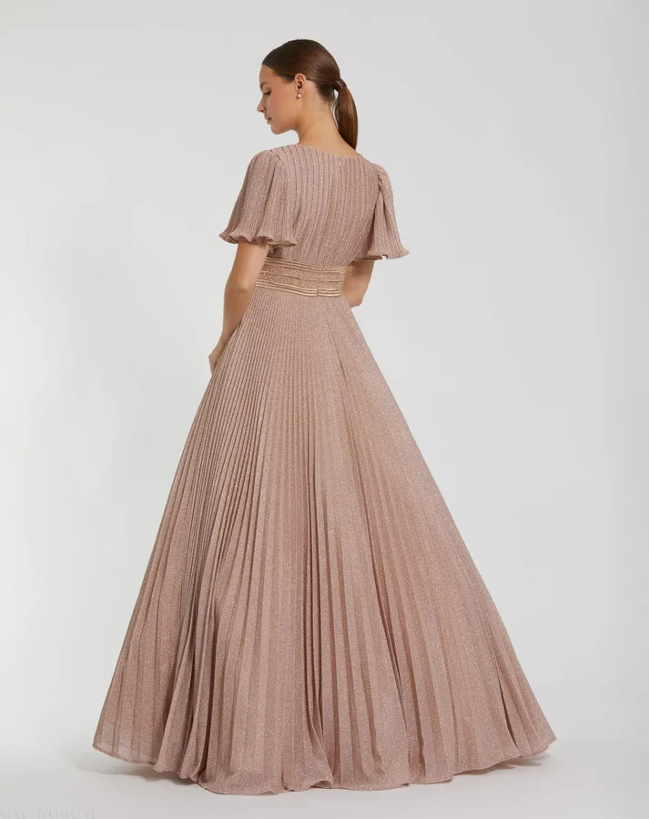 mac duggal rose gold dress Women's Pleated Shimmering Georgette Flutter Sleeve Gown Released_03.09.2024 while the illusion sleeves Plus Size Denim Overall Size:XS-3XL