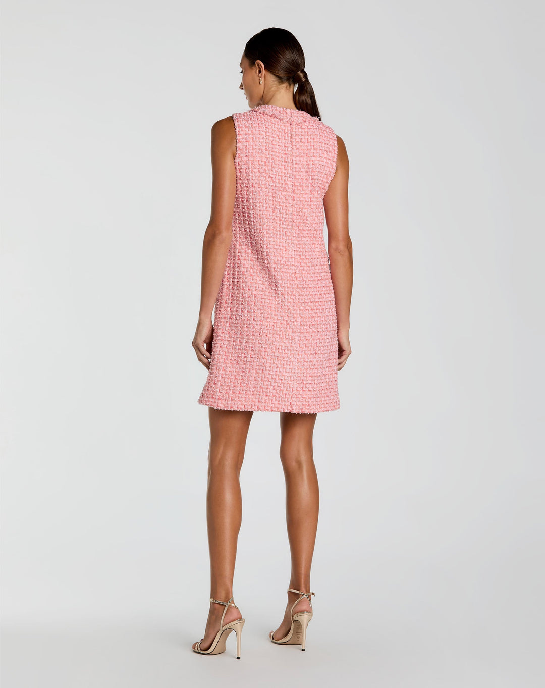 Pink Boucle Sleeveless Mini Dress with Gold Buttons - FOSTANI.com