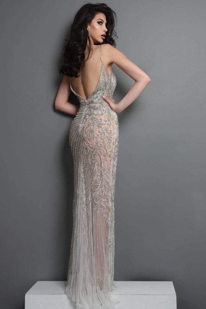 Jovani 38860 Beaded Dress with Plunging Neckline and Overskirt Pageant Dress