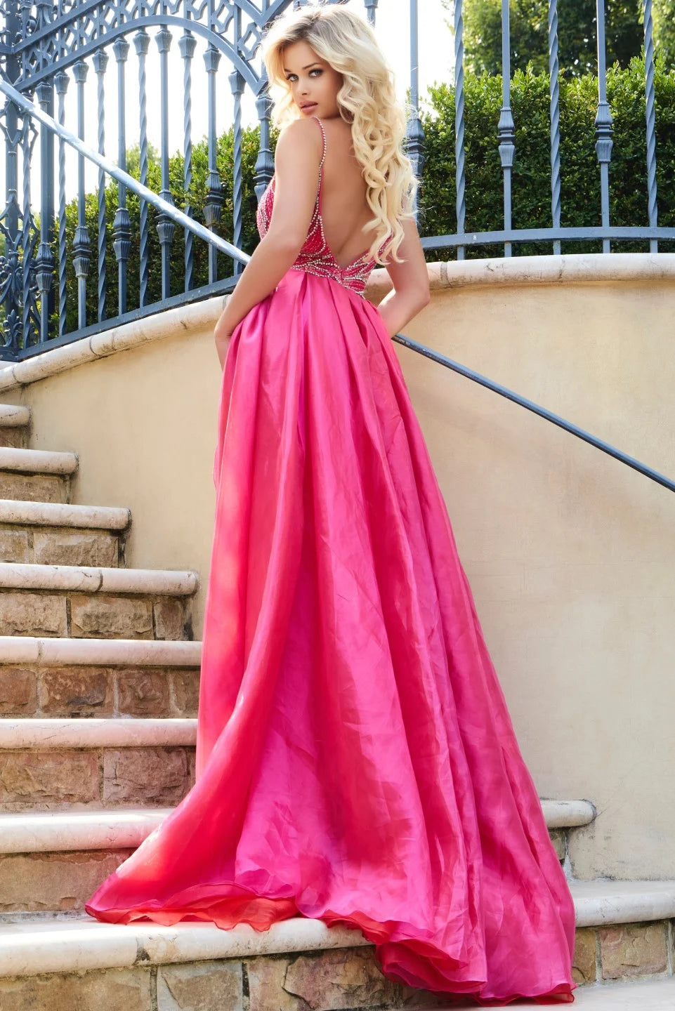Jovani 39042 Beaded A-Line Plunging Neckline Pageant Dress