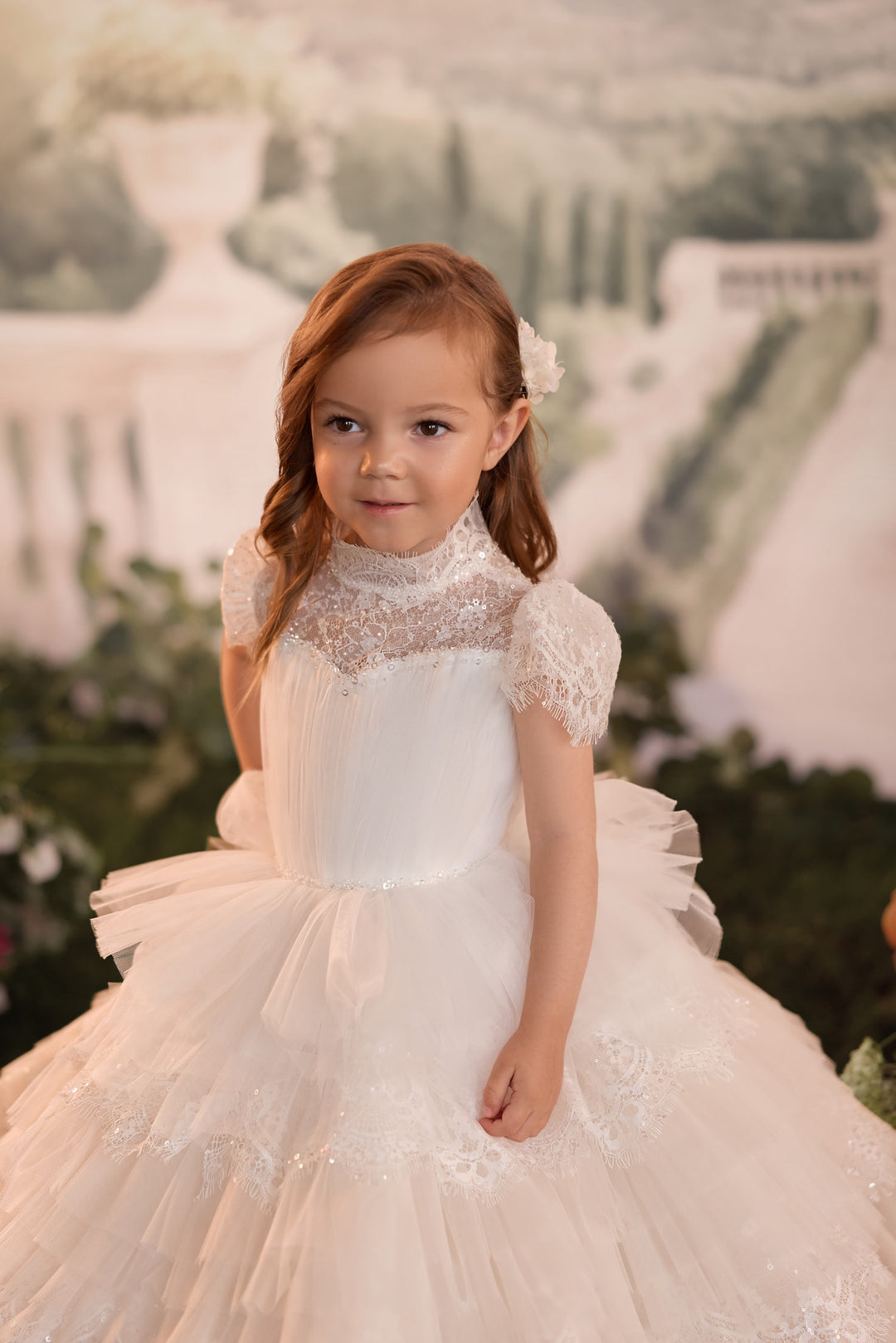 Pentelei 3904 Tiered Ruffle Keyhole Back Kids Ball Gown