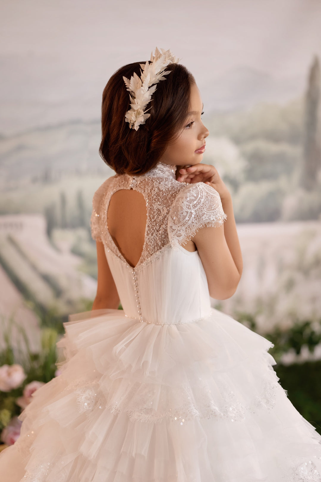 Pentelei 3904 Tiered Ruffle Keyhole Back Kids Ball Gown