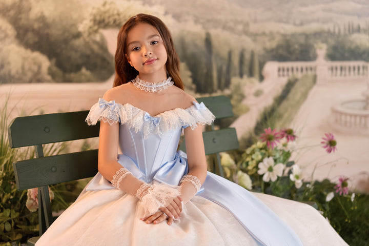Pentelei 3905 Ruffled Lace Corset Bow Two Tone Kids Ball Gown