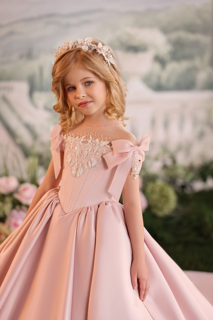 Pentelei 3906 Beaded Bow Corset Kids Ball Gown