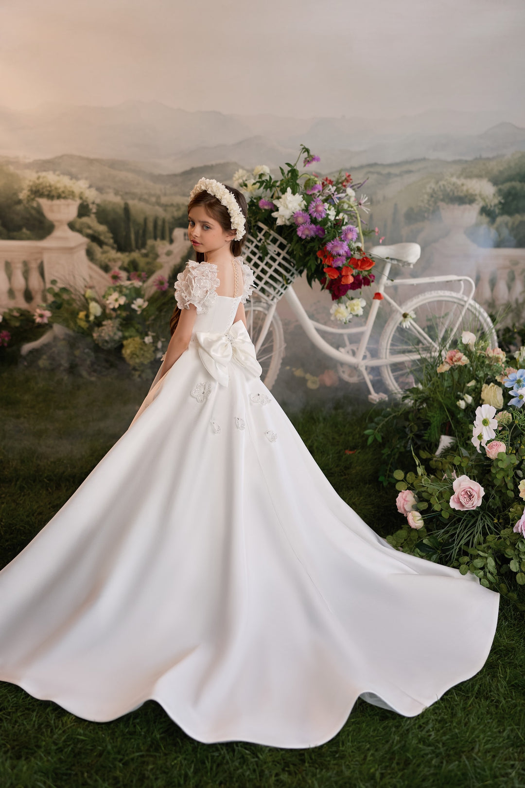 Pentelei 3909 Floral Shoulder Cluster – Ivory Kids Ball Gown Communion Dress