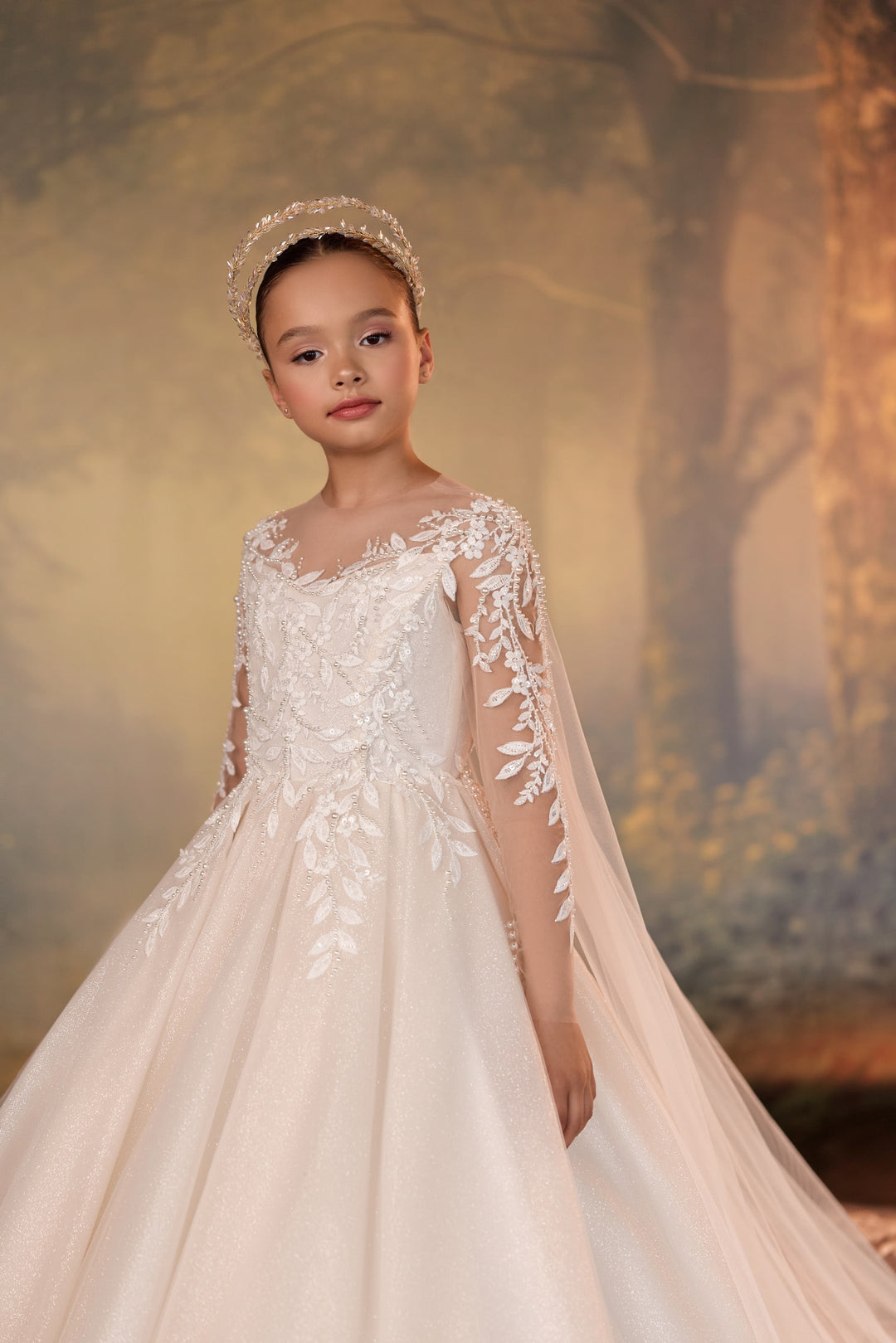 Pentelei 3910 Beaded Lace Cape Kids Ball Gown