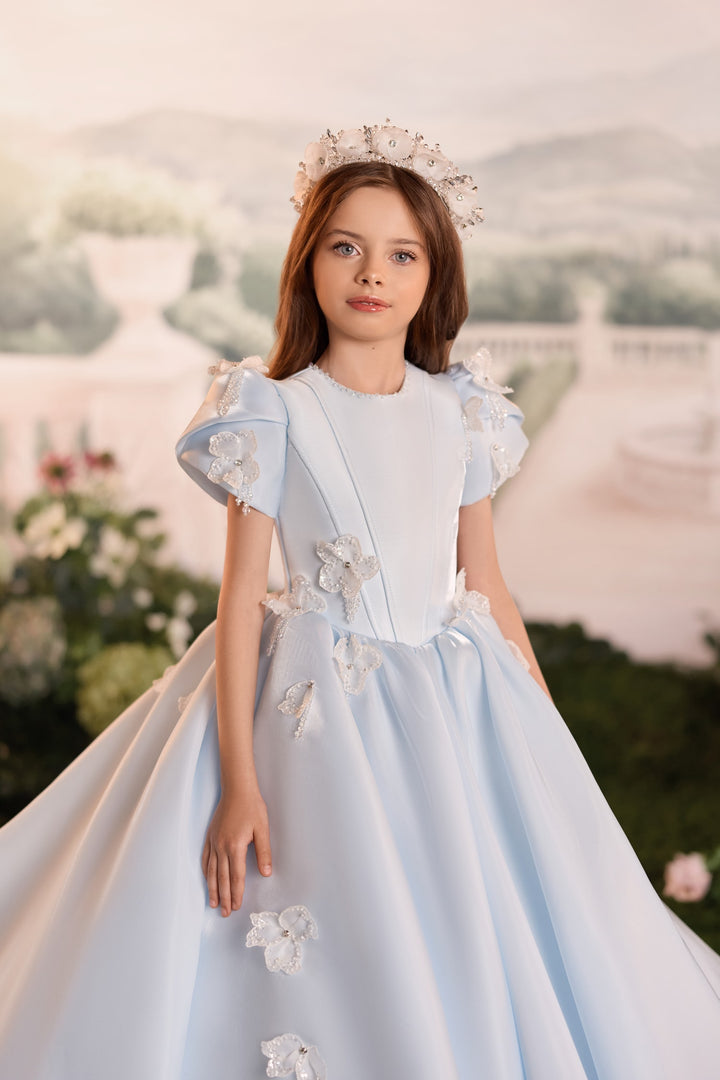 Pentelei 3913 Open Back Floral Appliqué Kids Ball Gown