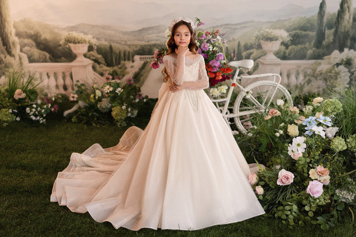 Pentelei 3914 Beaded Bow Back Kids Ball Gown