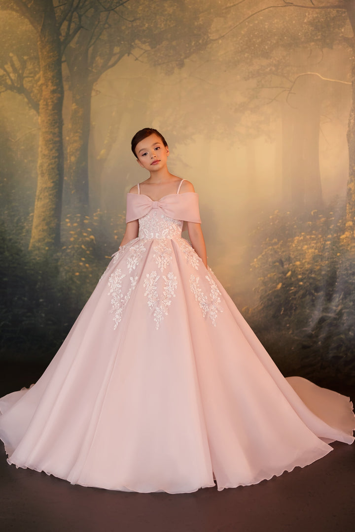 Pentelei 3918 Off-Shoulder Bow Sweetheart Kids Ball Gown