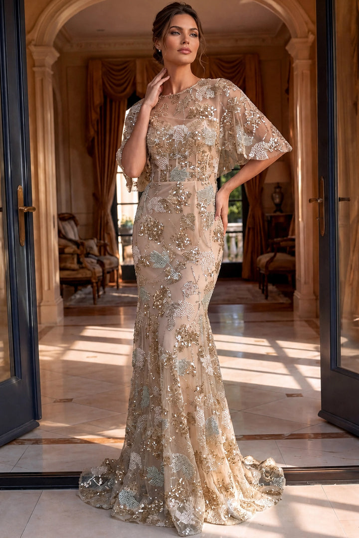 Jovani 39216 Illusion Flutter Sleeve Mother of the Bride Dress
