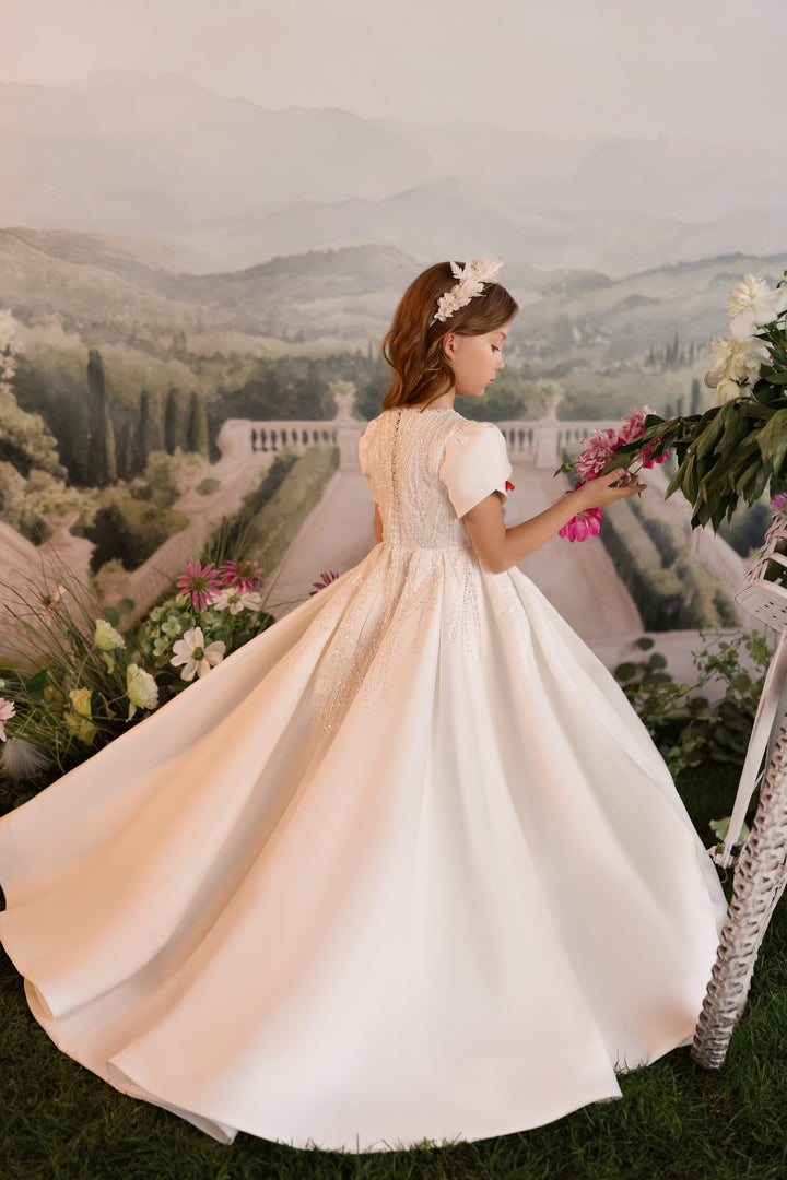Pentelei 3929 Beaded Cape Ball Gown Kids Dress