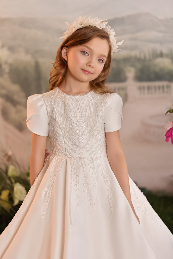 Pentelei 3929 Beaded Cape Ball Gown Kids Dress