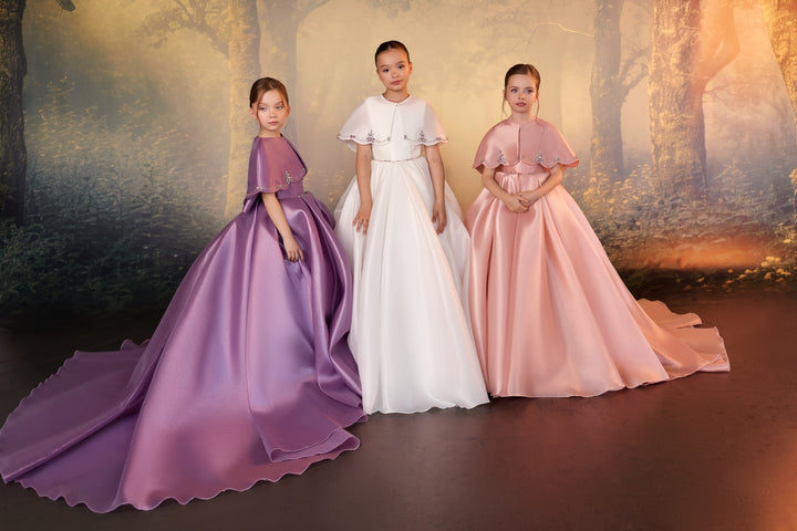 Pentelei 3936 Satin Ball Gown with Optional Crystal Cape Kids Dress