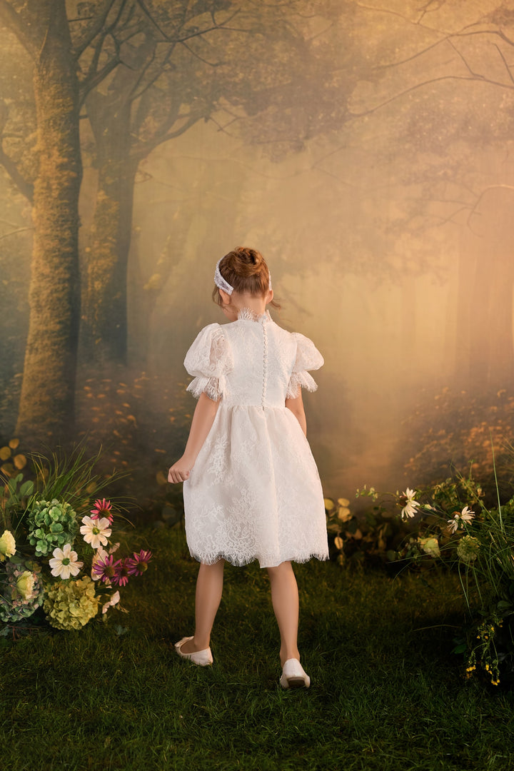 Pentelei 3939 Floral Lace Puff Sleeve Dress Kids Dress
