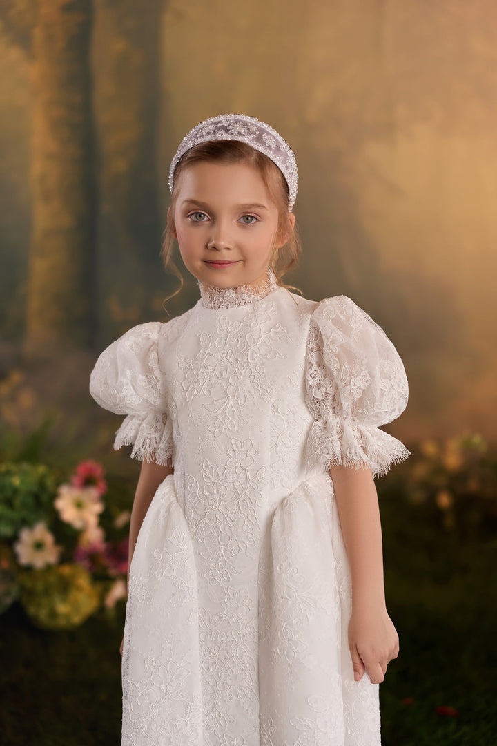 Pentelei 3939 Floral Lace Puff Sleeve Dress Kids Dress